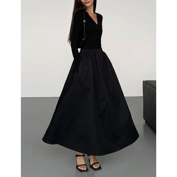 Commense V-Neck Double‎ Pockets Long Sleeve Long Dress black NWT - Picture 1 of 7